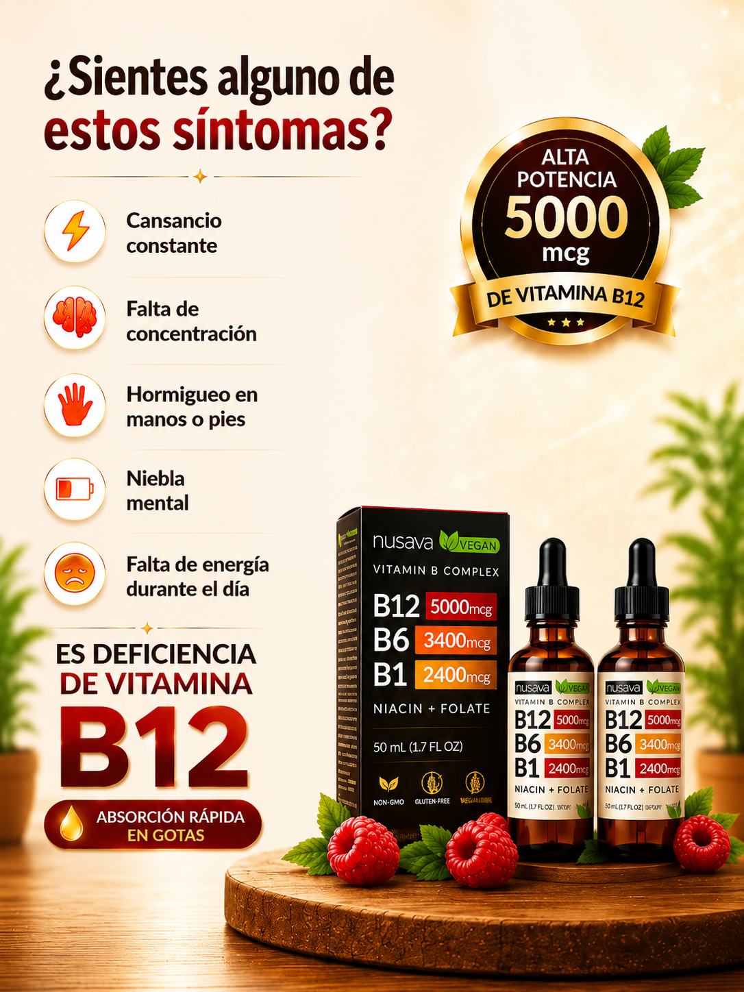 Vitamina B12 Sublingual | Alta Potencia 5000 mcg